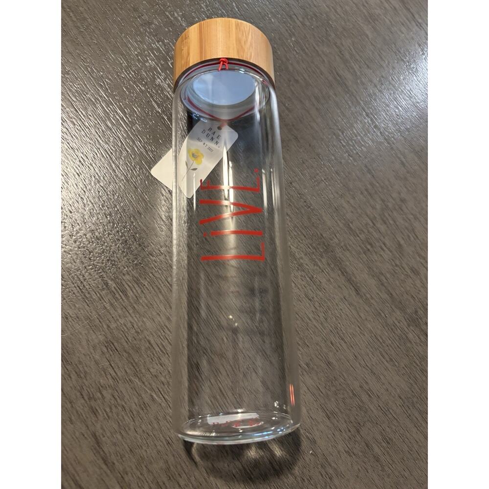 NWT Rae Dunn Live Glass Hydration Bottle with Bamboo Lid 22 Fl oz